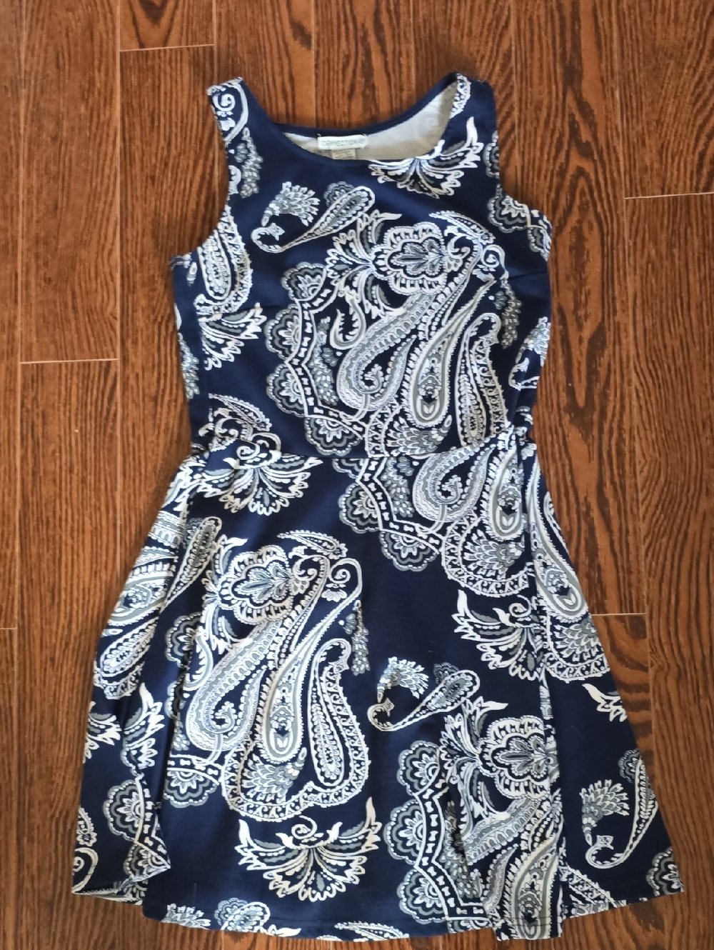 Connection 18 Navy and White Paisley Sleeveless Fit & Flare Dress